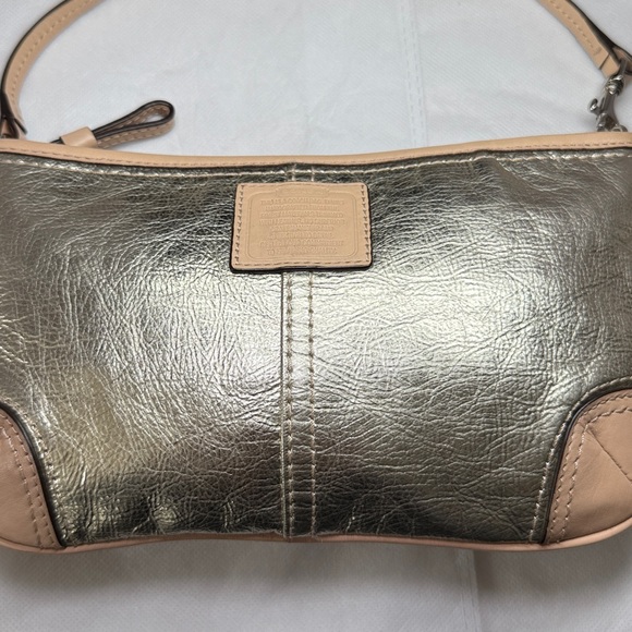 Coach Metallic Pouchette Small Shoulder Bag Wristlet Tan Leather Trim - Picture 4 of 16